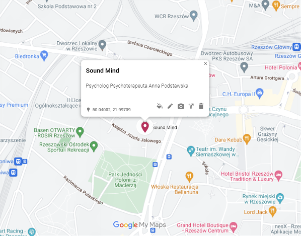 Mapa lokalizacji gabinetu SoundMind w Rzeszowie